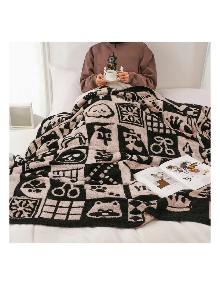 New Year Limited Edition Peace and Joy Plush Throw Blanket 2X 130x160cm in Black/White image 4
