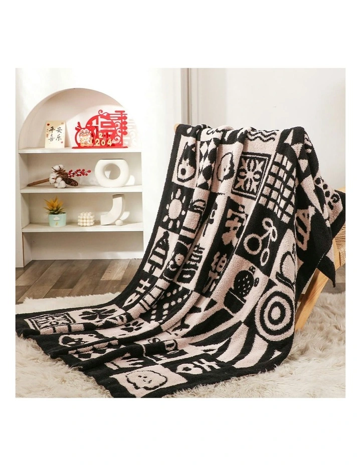 New Year Limited Edition Peace and Joy Plush Throw Blanket 2X 130x160cm in Black/White image 6