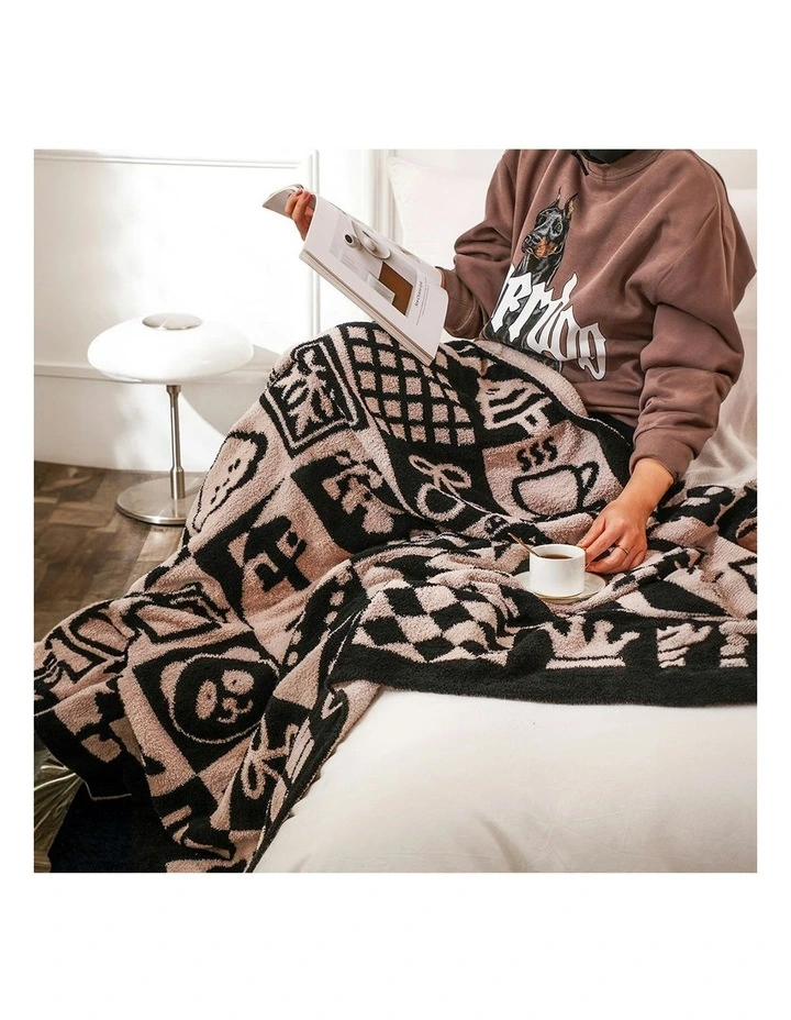 New Year Limited Edition Peace and Joy Plush Throw Blanket 2X 130x160cm in Black/White image 7