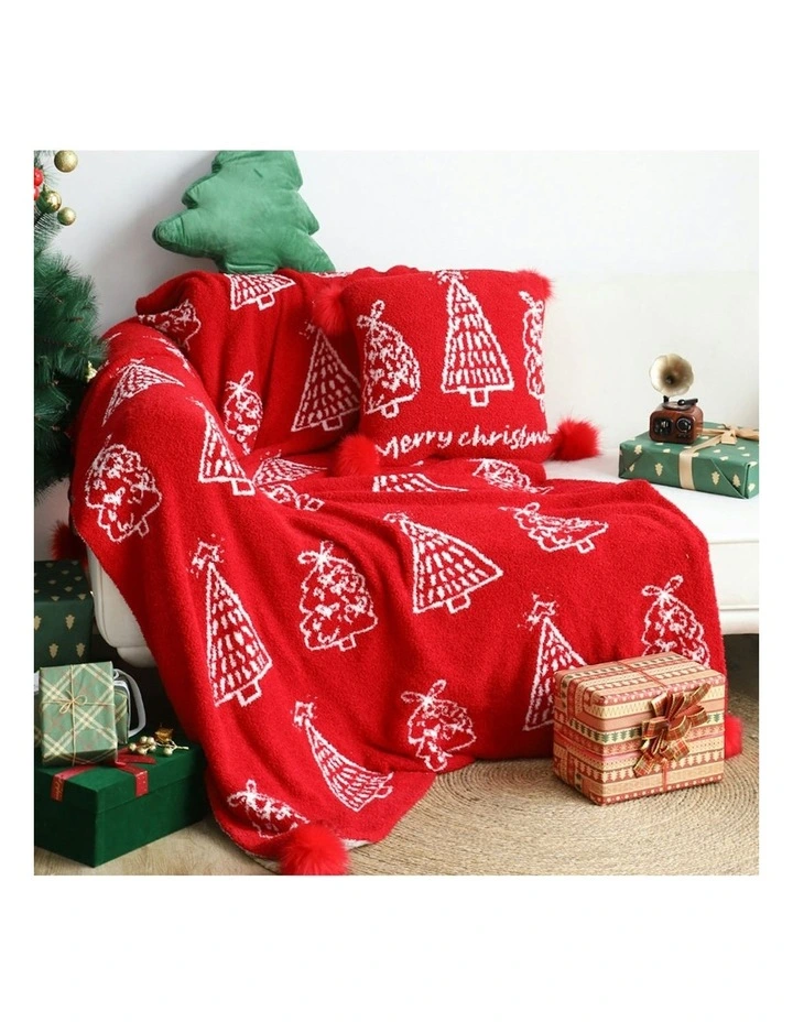 Christmas Tree Half Fleece Throw Blanket 2X 130x170cm in Red/White image 2