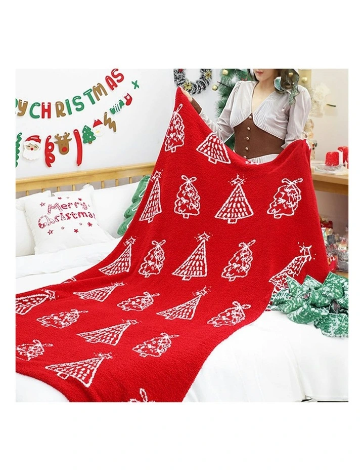 Christmas Tree Half Fleece Throw Blanket 2X 130x170cm in Red/White image 3
