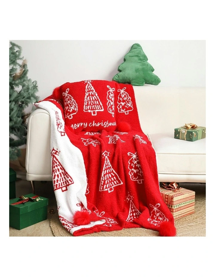 Christmas Tree Half Fleece Throw Blanket 2X 130x170cm in Red/White image 4