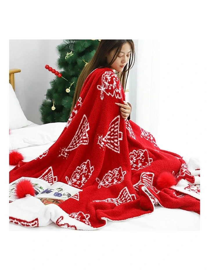 Christmas Tree Half Fleece Throw Blanket 2X 130x170cm in Red/White image 6