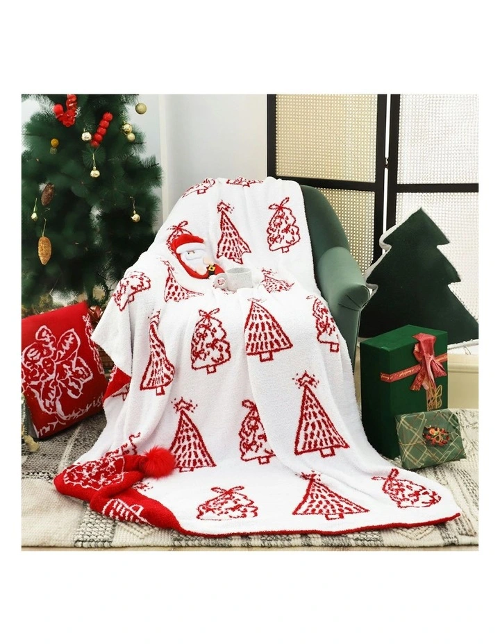 Christmas Tree Half Fleece Throw Blanket 2X 130x170cm in Red/White image 7