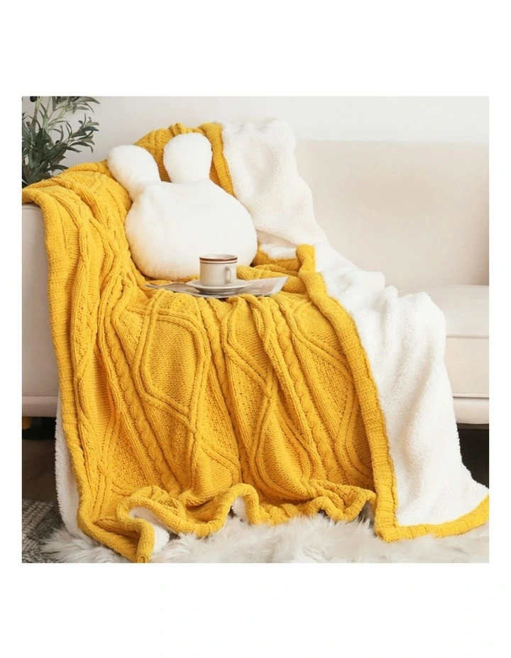 2X Chenille Fleece Throw 200 x 230cm in Yellow image 3