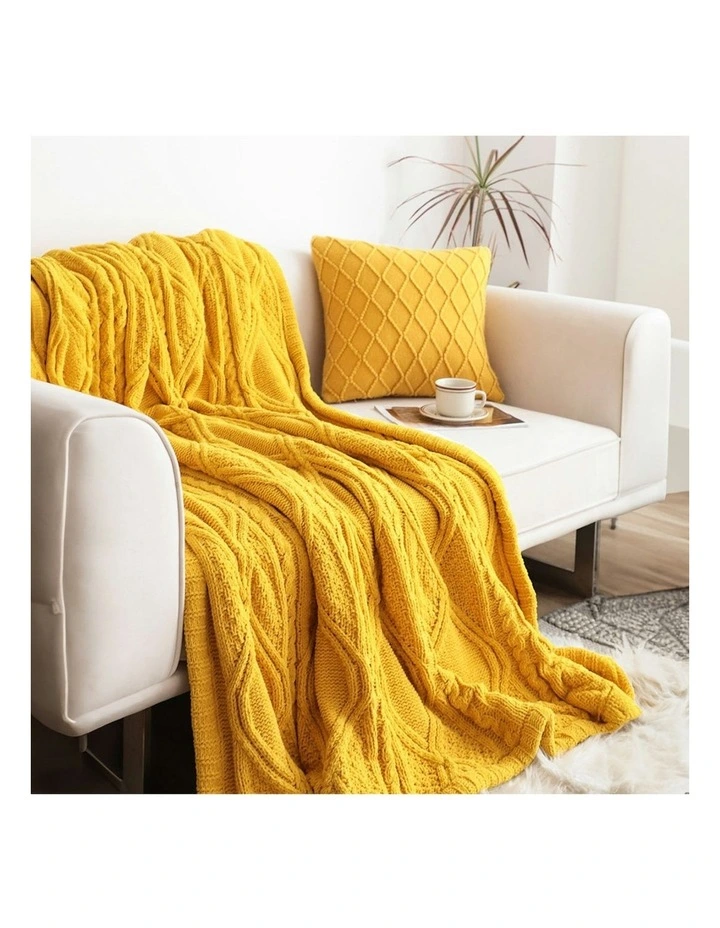 2X Chenille Fleece Throw 200 x 230cm in Yellow image 4