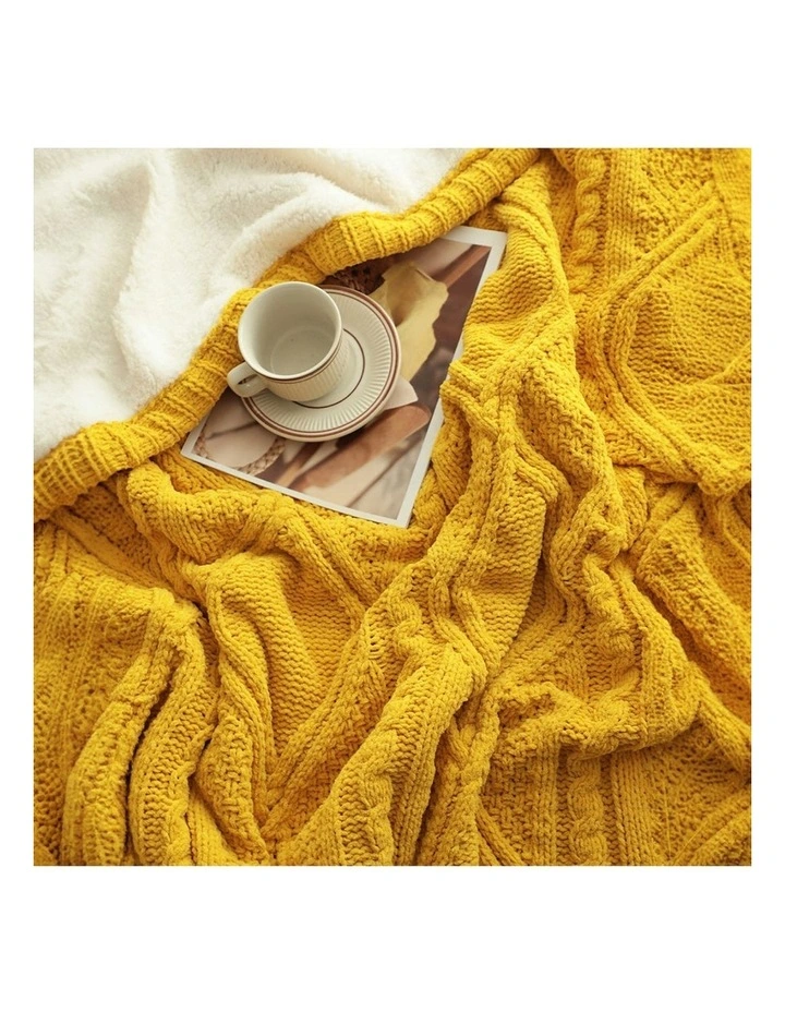 2X Chenille Fleece Throw 200 x 230cm in Yellow image 6