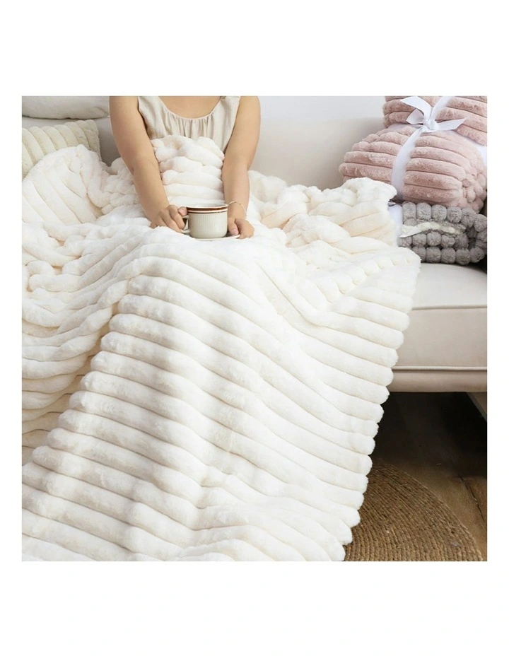 Premium Milk Velvet Throw Blanket 2x 150x200cm in White image 2