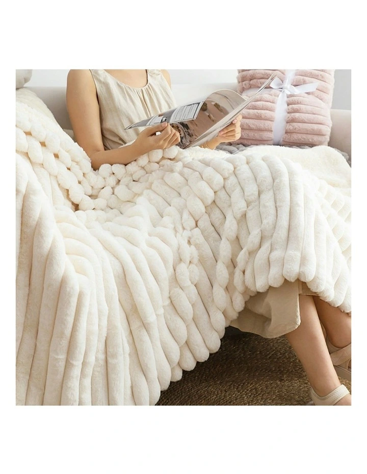 Premium Milk Velvet Throw Blanket 2x 150x200cm in White image 6