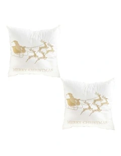 2X Christmas Sleigh Design Festive Holiday Square Throw Pillow 45cm in White