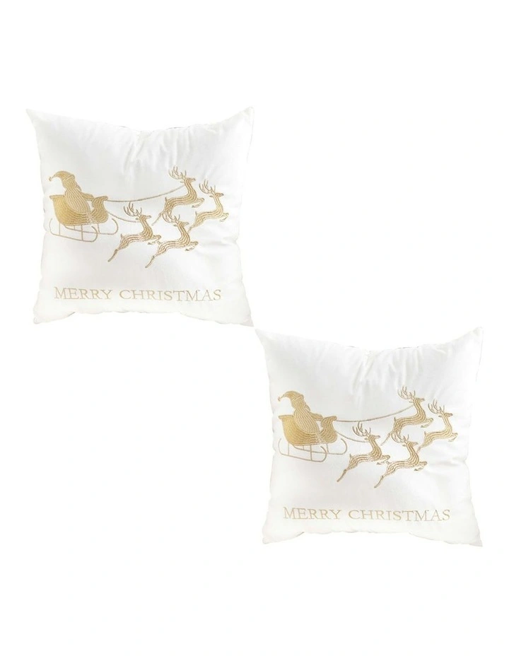 2X Christmas Sleigh Design Festive Holiday Square Throw Pillow 45cm in White image 1