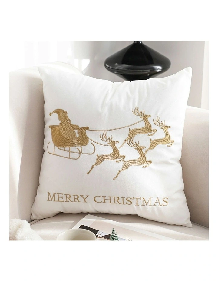 2X Christmas Sleigh Design Festive Holiday Square Throw Pillow 45cm in White image 2