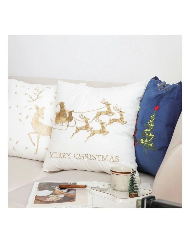 2X Christmas Sleigh Design Festive Holiday Square Throw Pillow 45cm in White image 3