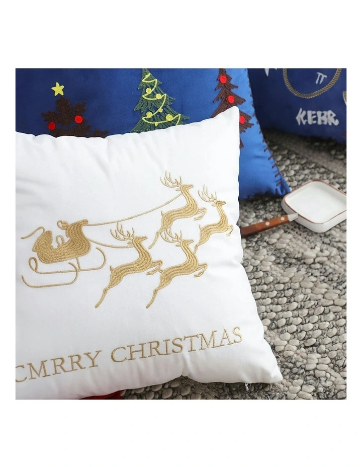 2X Christmas Sleigh Design Festive Holiday Square Throw Pillow 45cm in White image 4