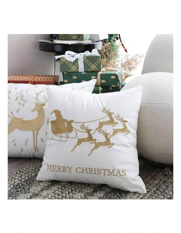 2X Christmas Sleigh Design Festive Holiday Square Throw Pillow 45cm in White image 5
