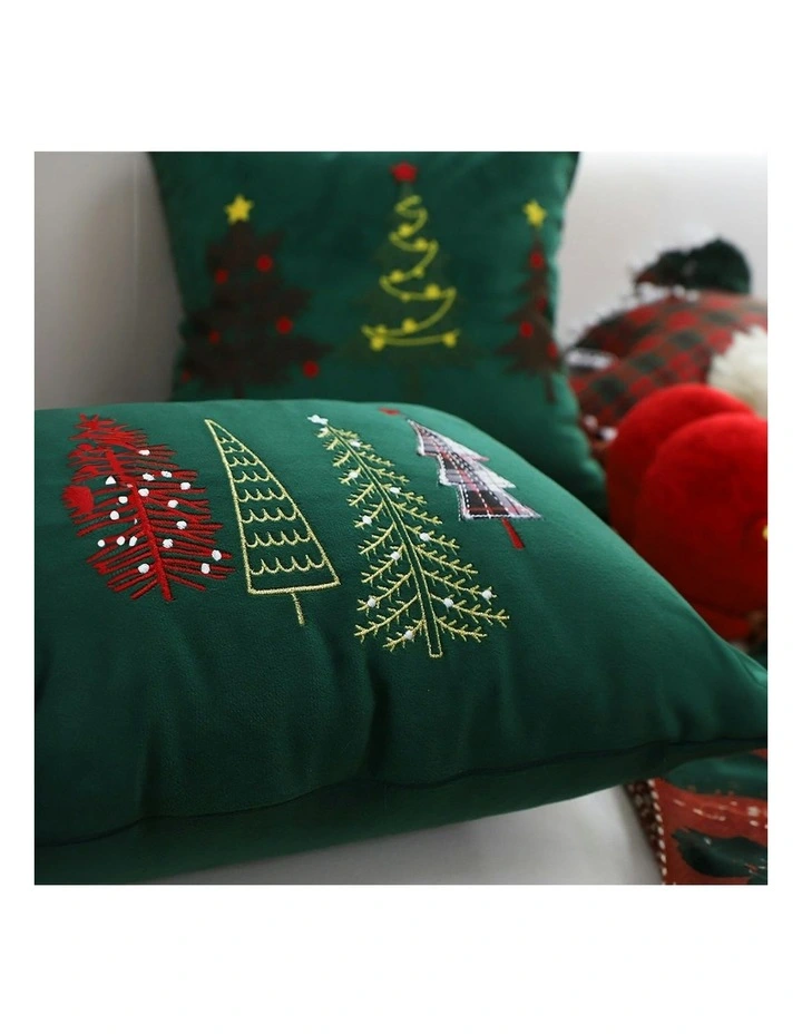 Christmas Forest Embroidered Lumbar Throw Pillow 30cm x2 in Green image 5