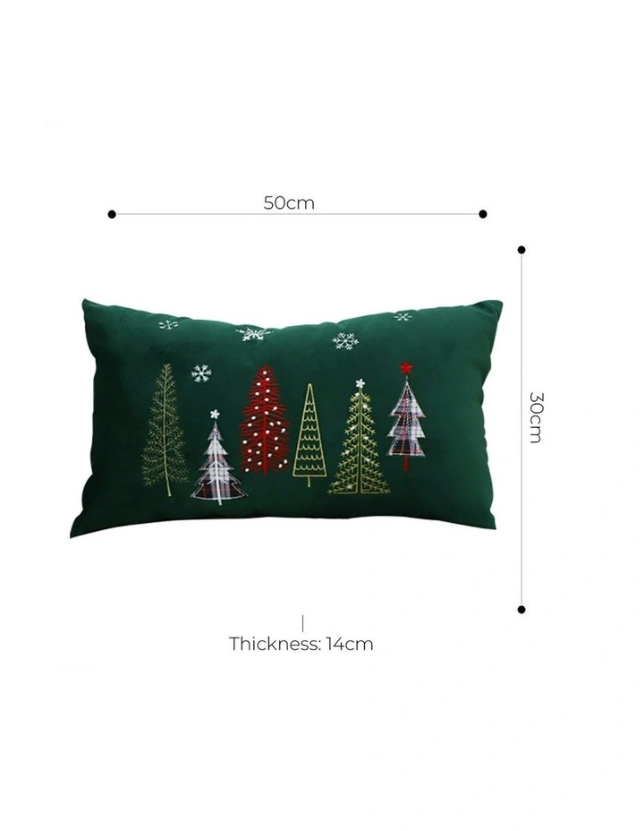 Christmas Forest Embroidered Lumbar Throw Pillow 30cm x2 in Green image 6