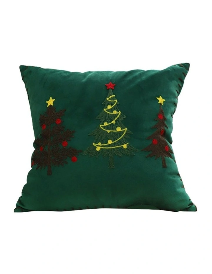 Three Embroidered Christmas Trees Throw Pillow 45cm in Green image 1