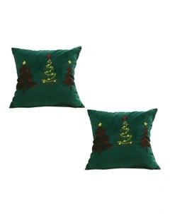 Three Embroidered Christmas Trees for Festive Holiday Throw Pillow in Green