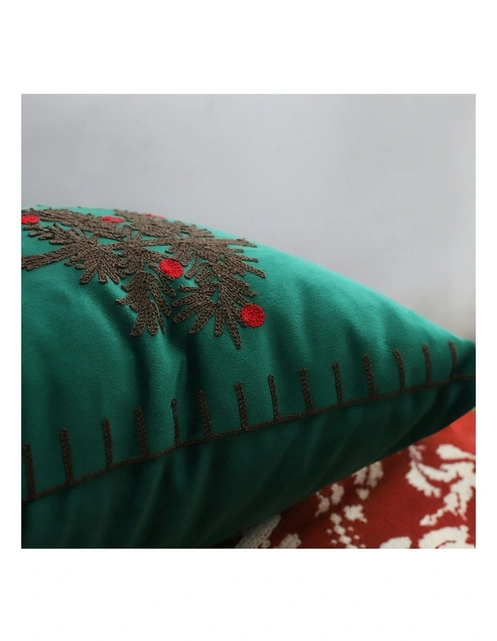Three Embroidered Christmas Trees for Festive Holiday Throw Pillow in Green image 4