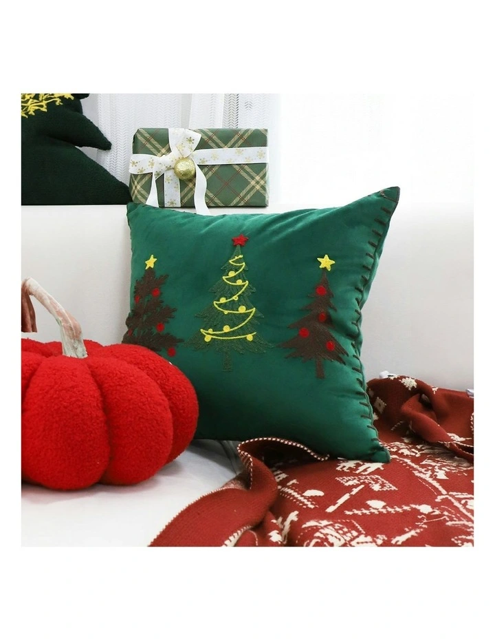 Three Embroidered Christmas Trees for Festive Holiday Throw Pillow in Green image 5