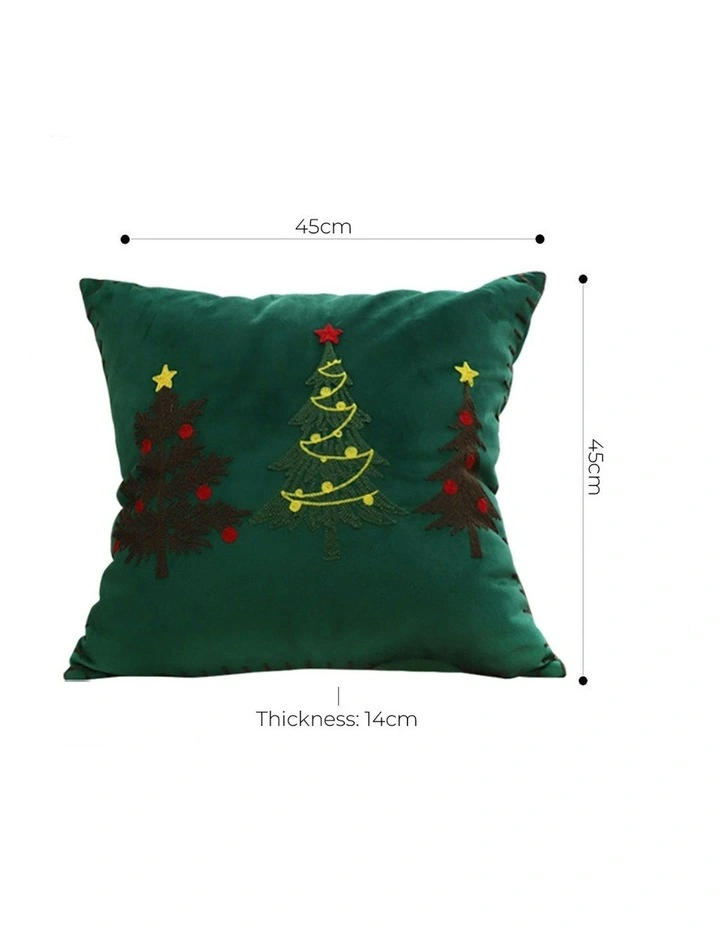 Three Embroidered Christmas Trees for Festive Holiday Throw Pillow in Green image 7