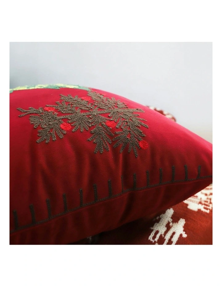 Three Embroidered Christmas Trees Throw Pillow 45cm x2 in Red image 5