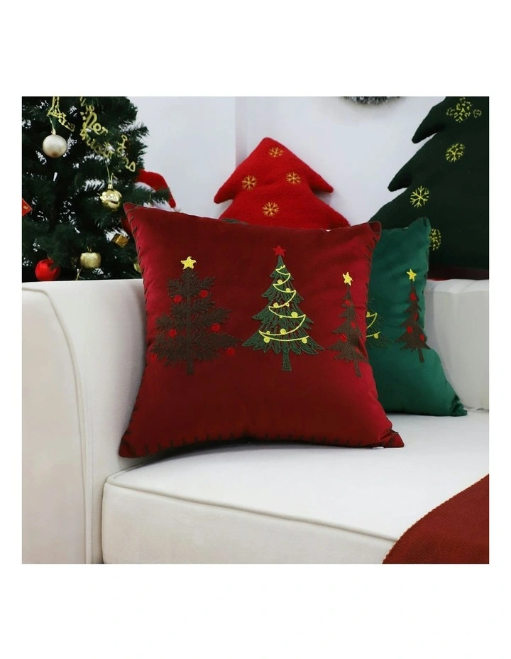 Three Embroidered Christmas Trees Throw Pillow 45cm x2 in Red image 6