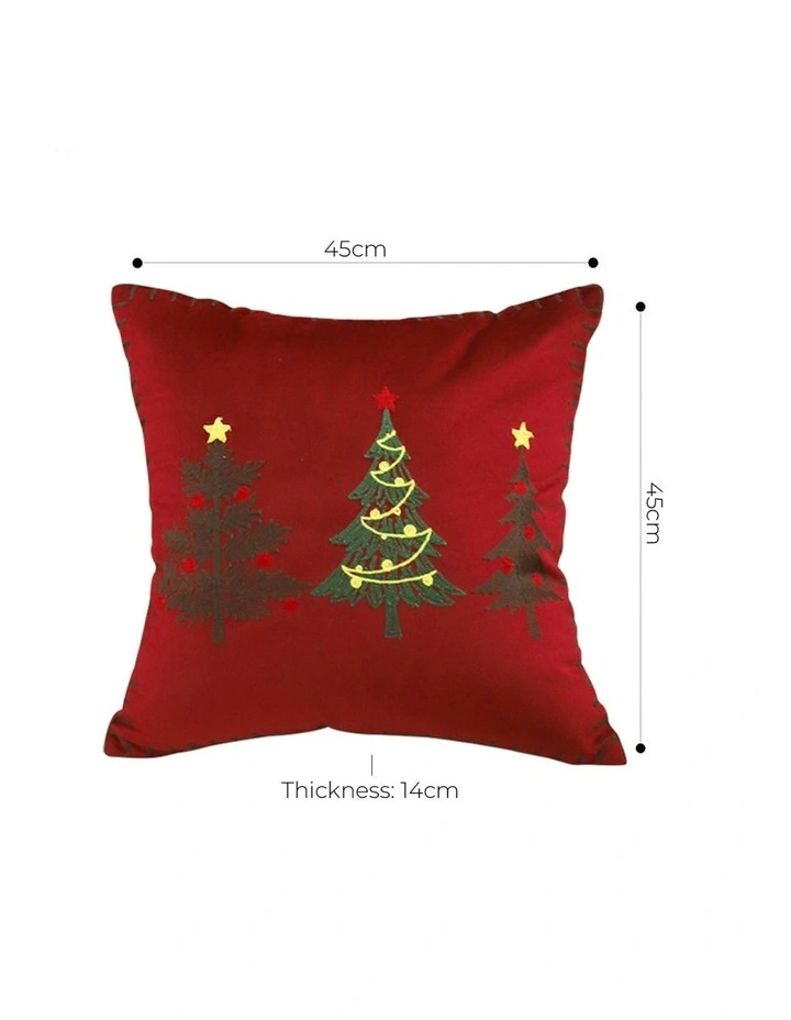 Three Embroidered Christmas Trees Throw Pillow 45cm x2 in Red image 7