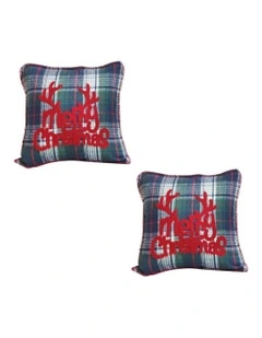2X Christmas Plaid 45cm Throw Pillow in Multi