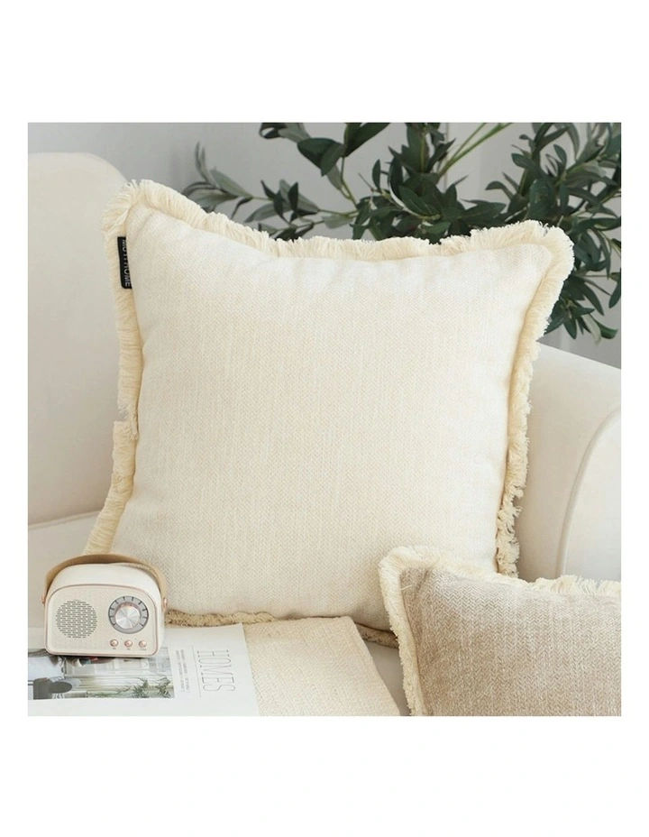 Chenille Textured Throw Pillow 45cm x2 in White image 5