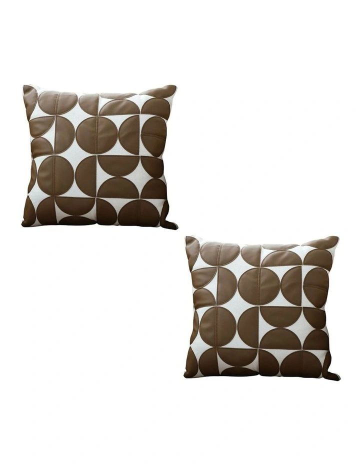 Leather Square Pillow 45cm x2 in Brown image 1