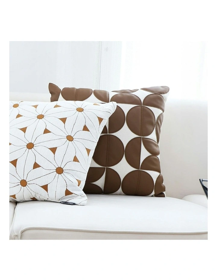 Leather Square Pillow 45cm x2 in Brown image 5