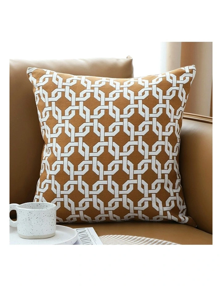 Checkered Chain Jacquard Square Pillow 45cm in Brown image 2