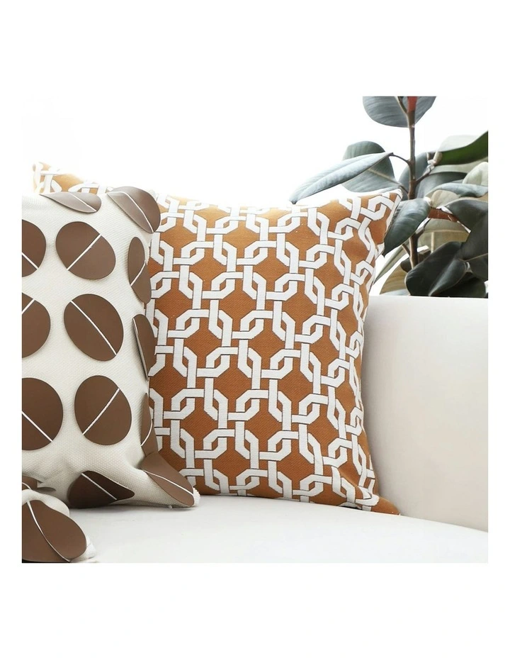 Checkered Chain Jacquard Square Pillow 45cm in Brown image 3