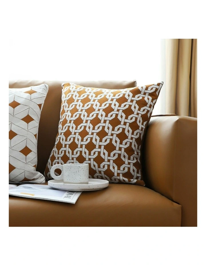 Checkered Chain Jacquard Square Pillow 45cm in Brown image 4