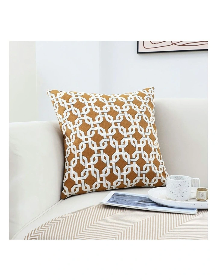 Checkered Chain Jacquard Square Pillow 45cm in Brown image 5