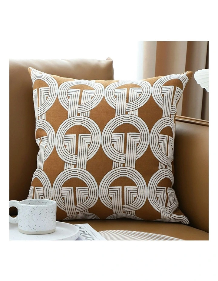 Circular Chain Jacquard Square Pillow 45cm x2 in Brown image 2