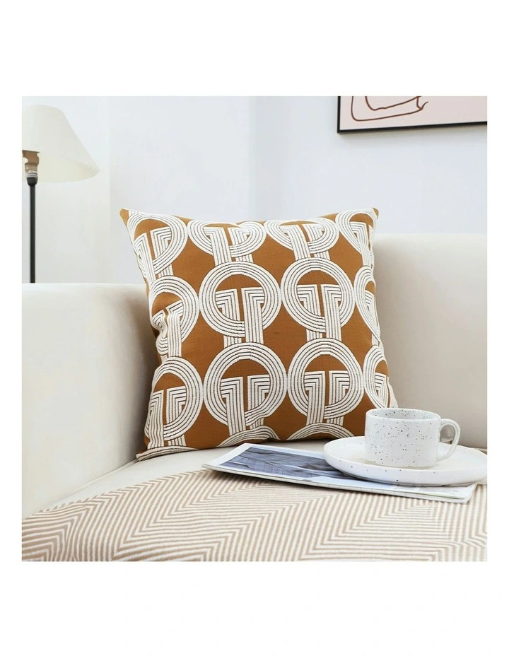 Circular Chain Jacquard Square Pillow 45cm x2 in Brown image 3