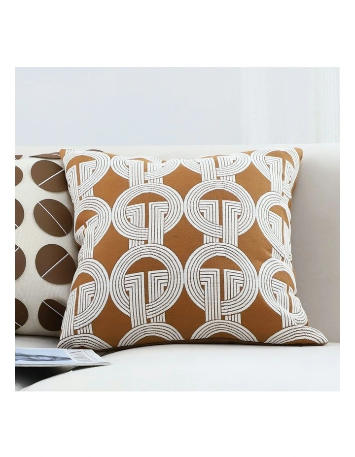 Circular Chain Jacquard Square Pillow 45cm x2 in Brown image 4