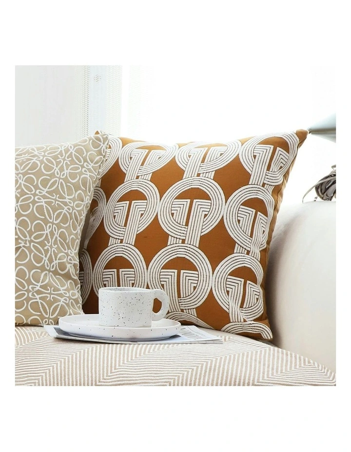Circular Chain Jacquard Square Pillow 45cm x2 in Brown image 5