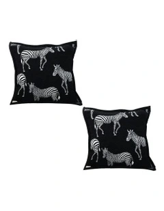 Luxury Zebra Cushion Throw Pillow 45cm x2 in Black