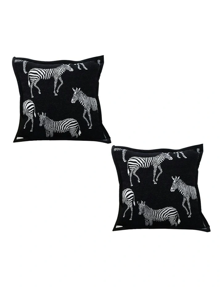 Luxury Zebra Cushion Throw Pillow 45cm x2 in Black image 1