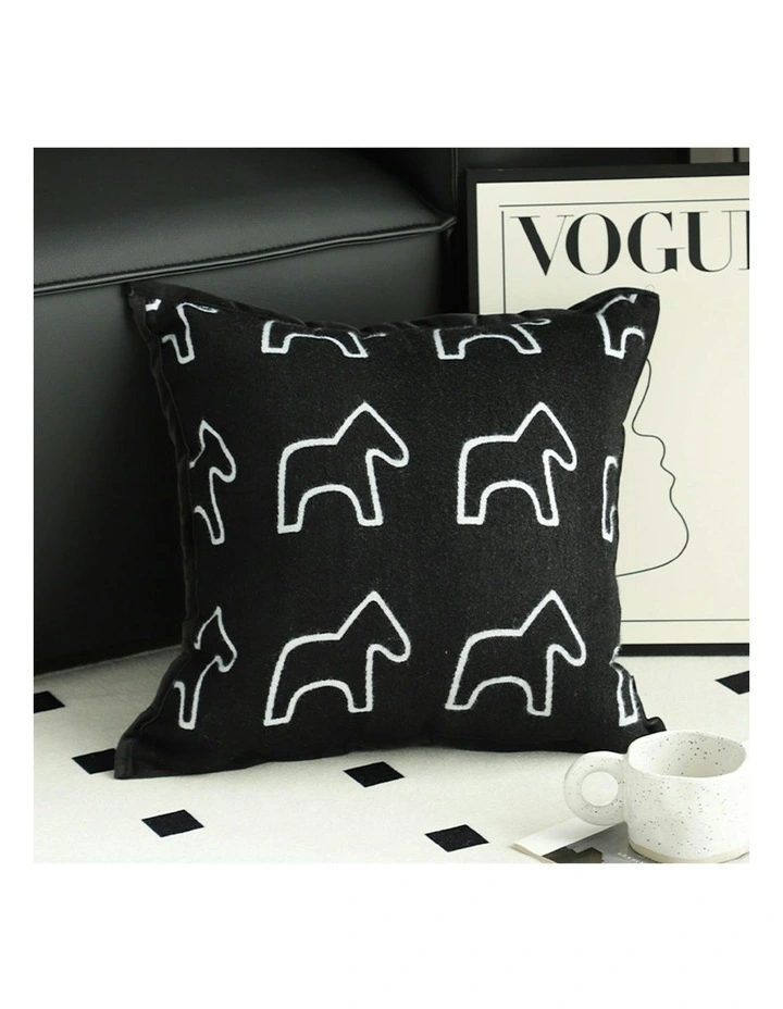 Teddy Fleece Square Throw Pillow 45cm x2 in Black image 2