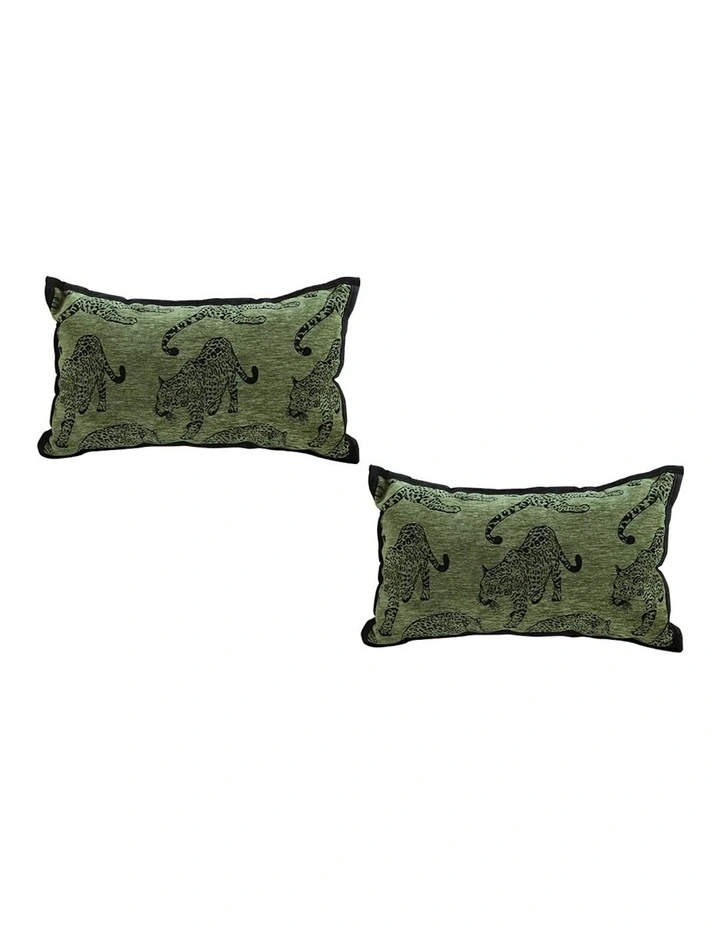 Leopard Lumbar Throw Pillow 30cm x2 in Green image 1