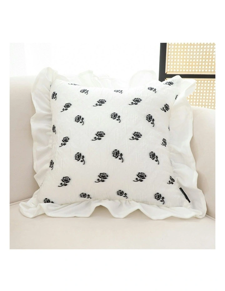 Ruffled Square Throw Pillow 45cm x2 in White image 2