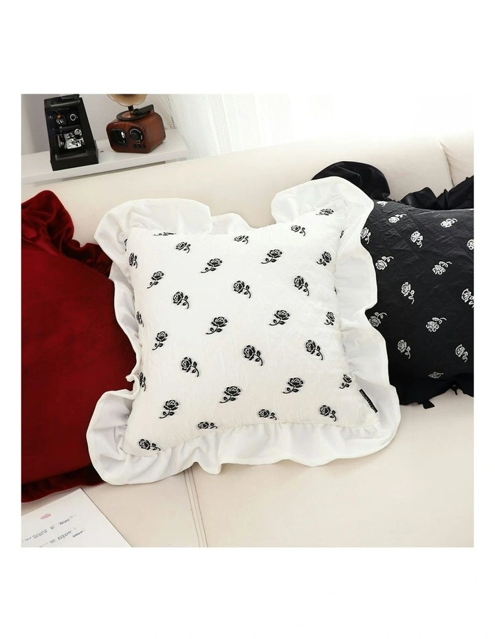 Ruffled Square Throw Pillow 45cm x2 in White image 7