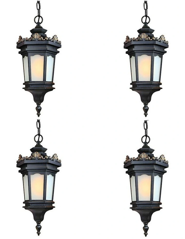 Vintage Lamp Elegant Aluminum And Glass Lantern Chandelier x4 54.5cm in Black image 1