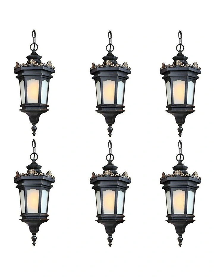 Vintage Lamp Elegant Aluminum And Glass Lantern Chandelier 54.5cm x6 in Black image 1