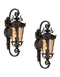 Vintage Aluminum Glass Lantern Wall Light 70cm x2 in Dark Brown